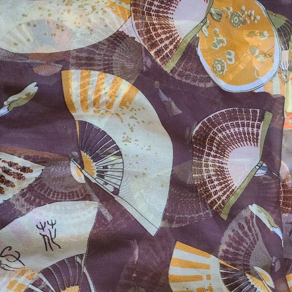 100% silk long scarf with fans design. - Picture 6 of 6